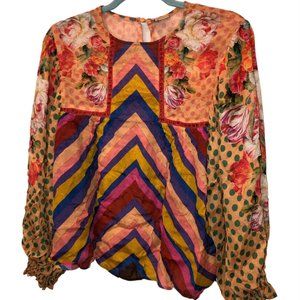 Anthropologie Blank London orange mixed print Miranda Peasant tunic top …